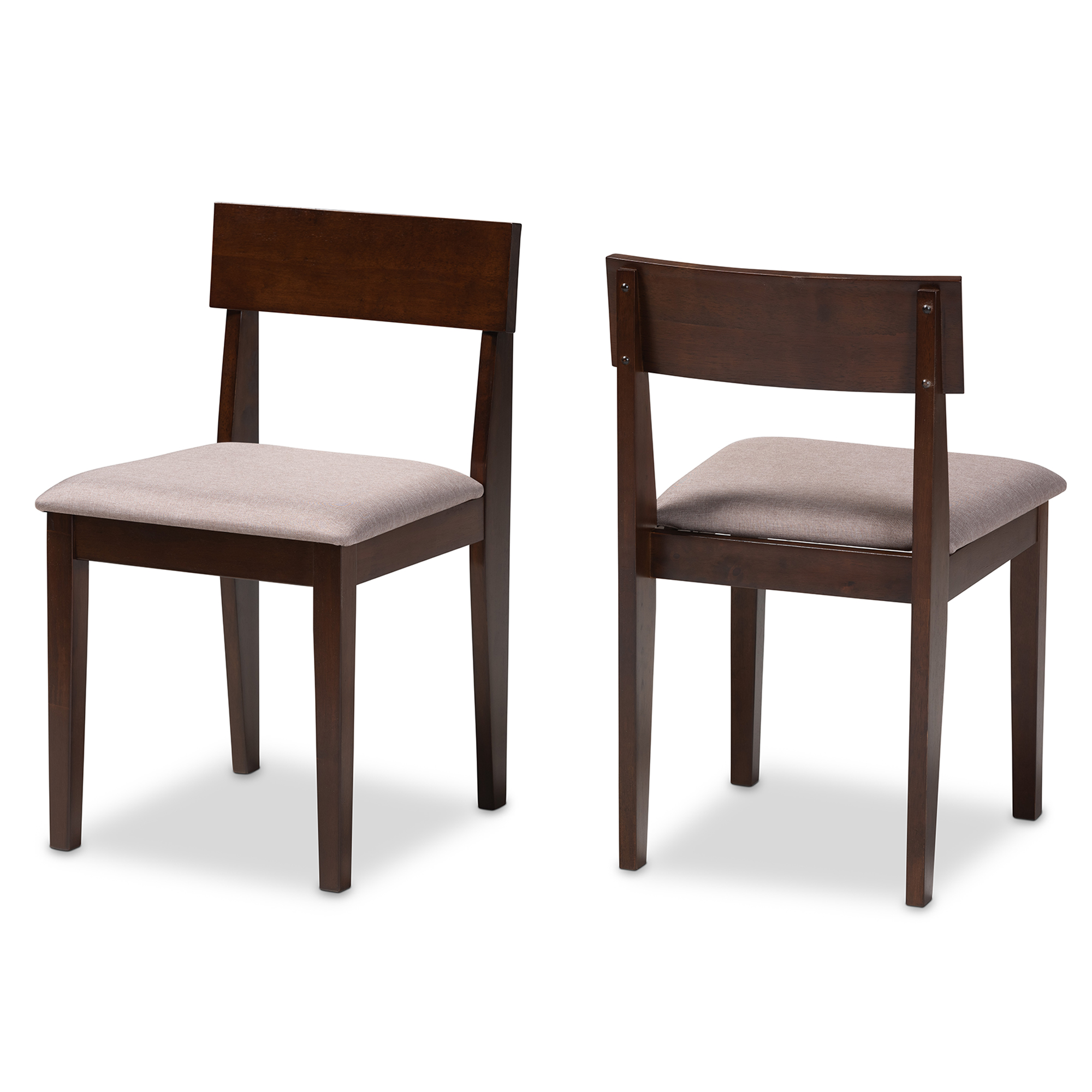 Baxton Studio Camilla Mid-Century Modern Warm Grey Fabric and Dark Brown Finished Wood 2-Piece Dining Chair Set